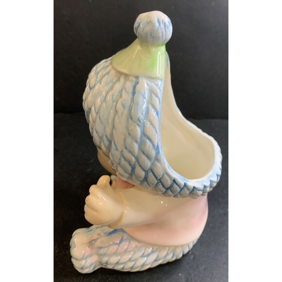 Vintage Relpo Baby Clown Planter Blue Mop Hair Ceramic Nursery Decor Rare # 6339 - Picture 4 of 8